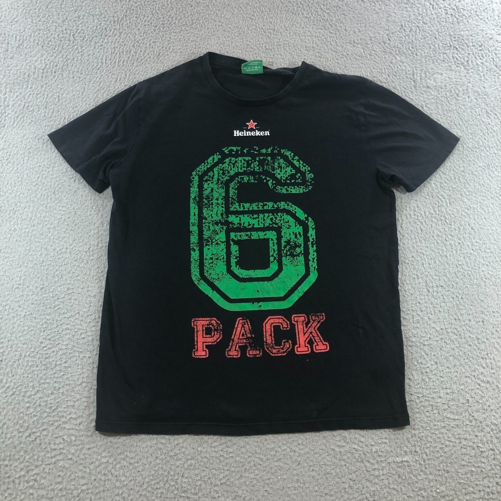 heineken t shirt mens M black logo beer pub bar 6 pack